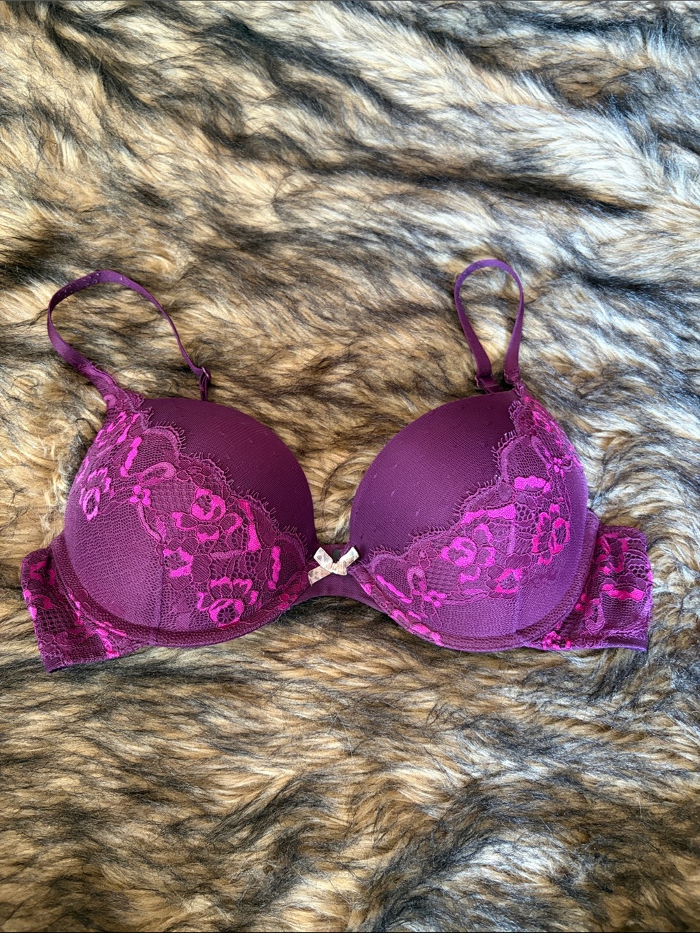 Ambrielle Plum Purple Lace Push-Up Bra with Bow Size 36B